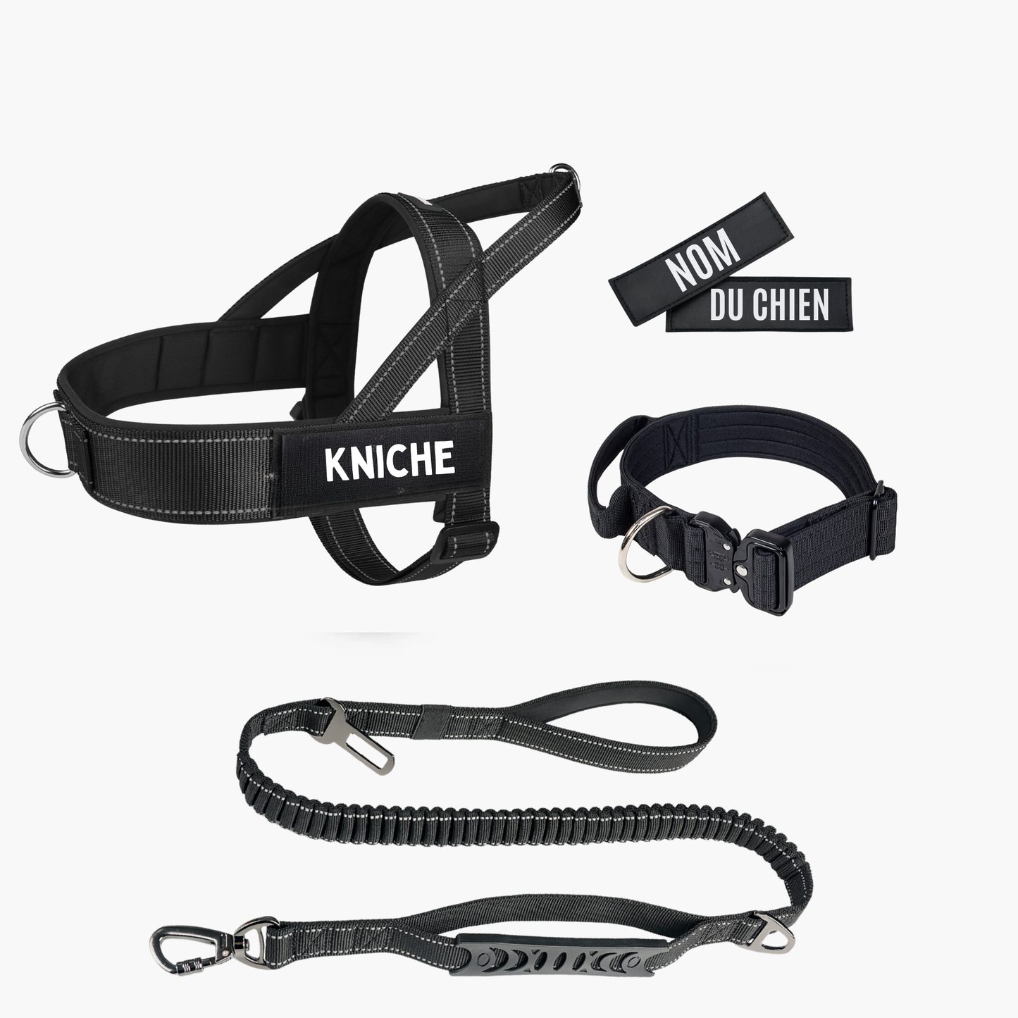 4 pièces Harnais + Laisse + Collier + Patch